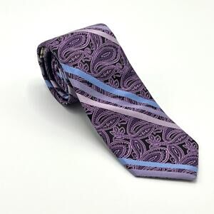 Ted Baker London Purple Paisley with Blue Stripe Tie 100% Silk Made in USA